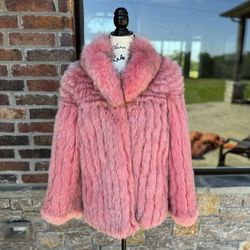 Pink Fox Fur Jacket Women’s 8/10 Medium Real Genuine Fur