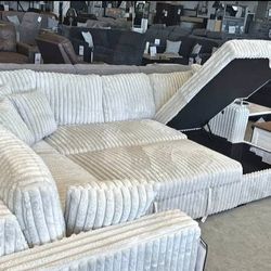 PULL-OUT BRAND NEW GREY CORDUROY SECTIONAL SAME DAY DELIVERY 