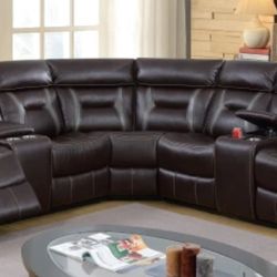 Brand New Brown Leather Reclining Sectional Sofa