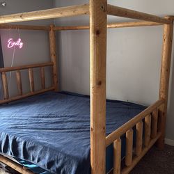 Wood log cabin bed frame king size