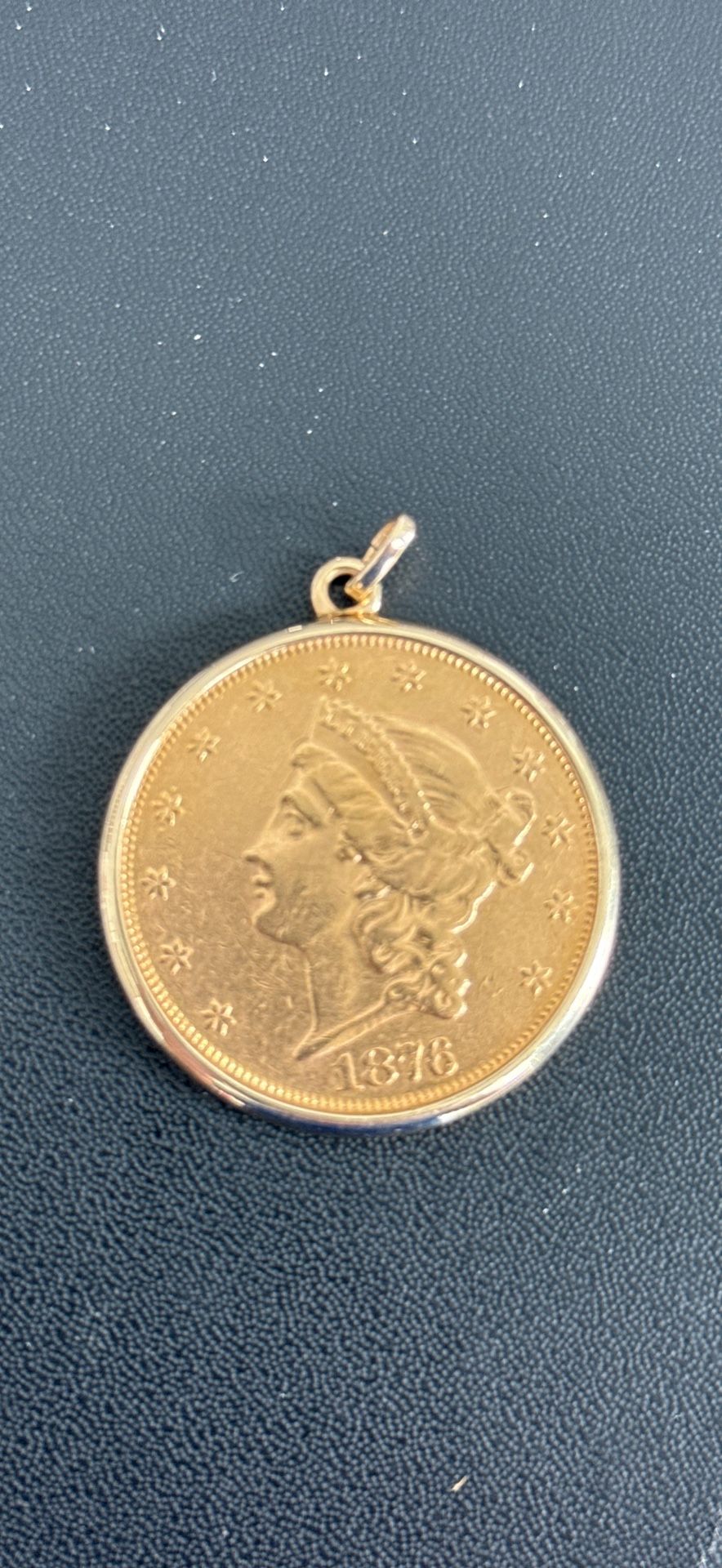 1876 Twenty Dollar Gold Coin In a 14k Bezel