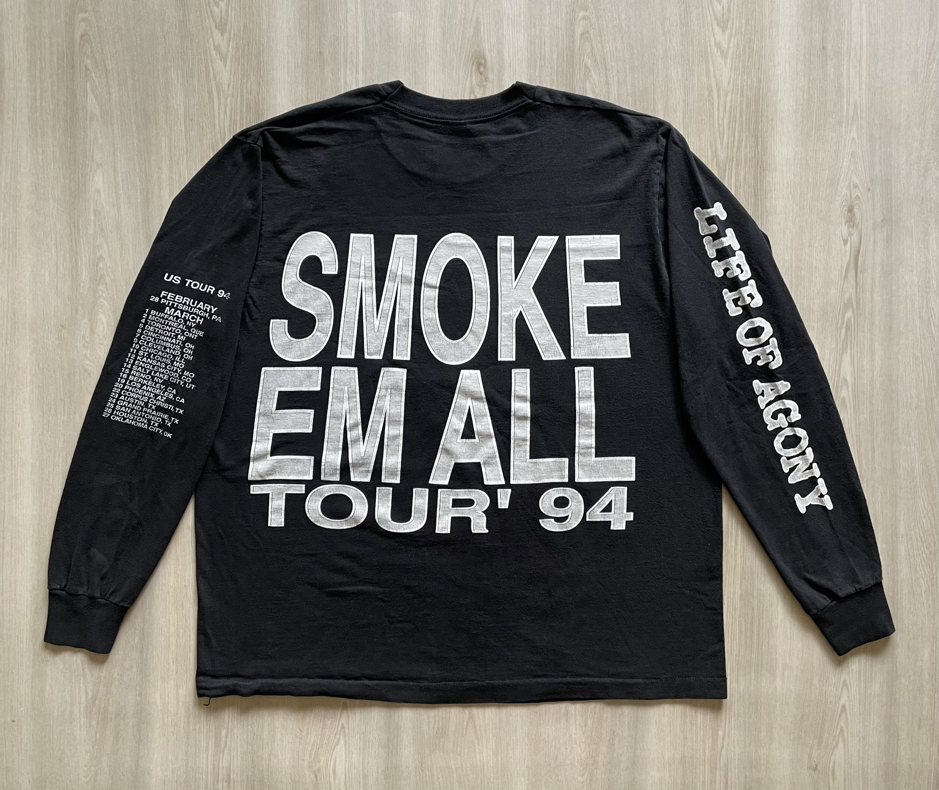 Rare Vintage Life Of Agony Smoke Em All 94 Tour Shirt Long Sleeve Mens XL