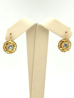 14K YELLOW GOLD 3.89 GRAMS BLUE STONE ROUND DROP EARRINGS USED
