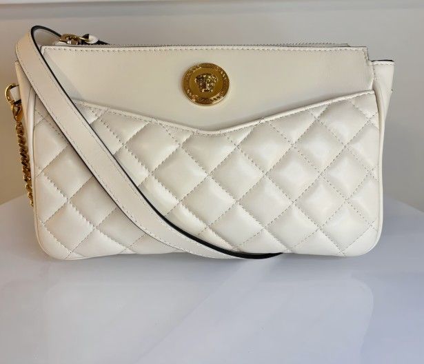 Versace La Medusa Quilted Nappa Leather Shoulder Bag – Off White