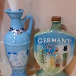 Vintage Jim Beam Germany Land Of Hansel&Gretel  Liquor Decanter  and Light Blue Greek Socrates Jim Beam Decanter 