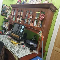 Two Sided Office Desk with Hutch and Glass Top