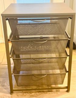 4-Drawer Metal Mesh Storage Cabinet with Wood-Style Top
