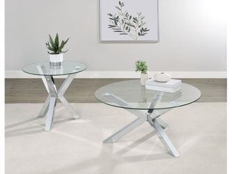 Kenzie Chrome 2-piece Round Coffee and End Table Set