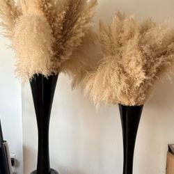 Tall Black Floor Vases with Pampas Grass (Set of 2)