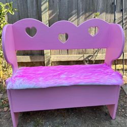 Pink Heart Bench With Fur seat- Newly Restored Perfect Condition 