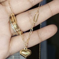 Real 18k Gold Necklace With Heart Pendant 
