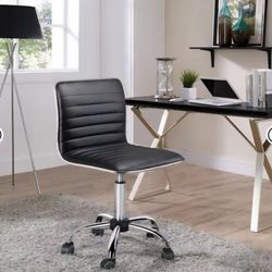 Yaheetech Adjustable Office Chair PU Leather Armless Chair with Wheels, Gaming Chair, Black 🌱 
