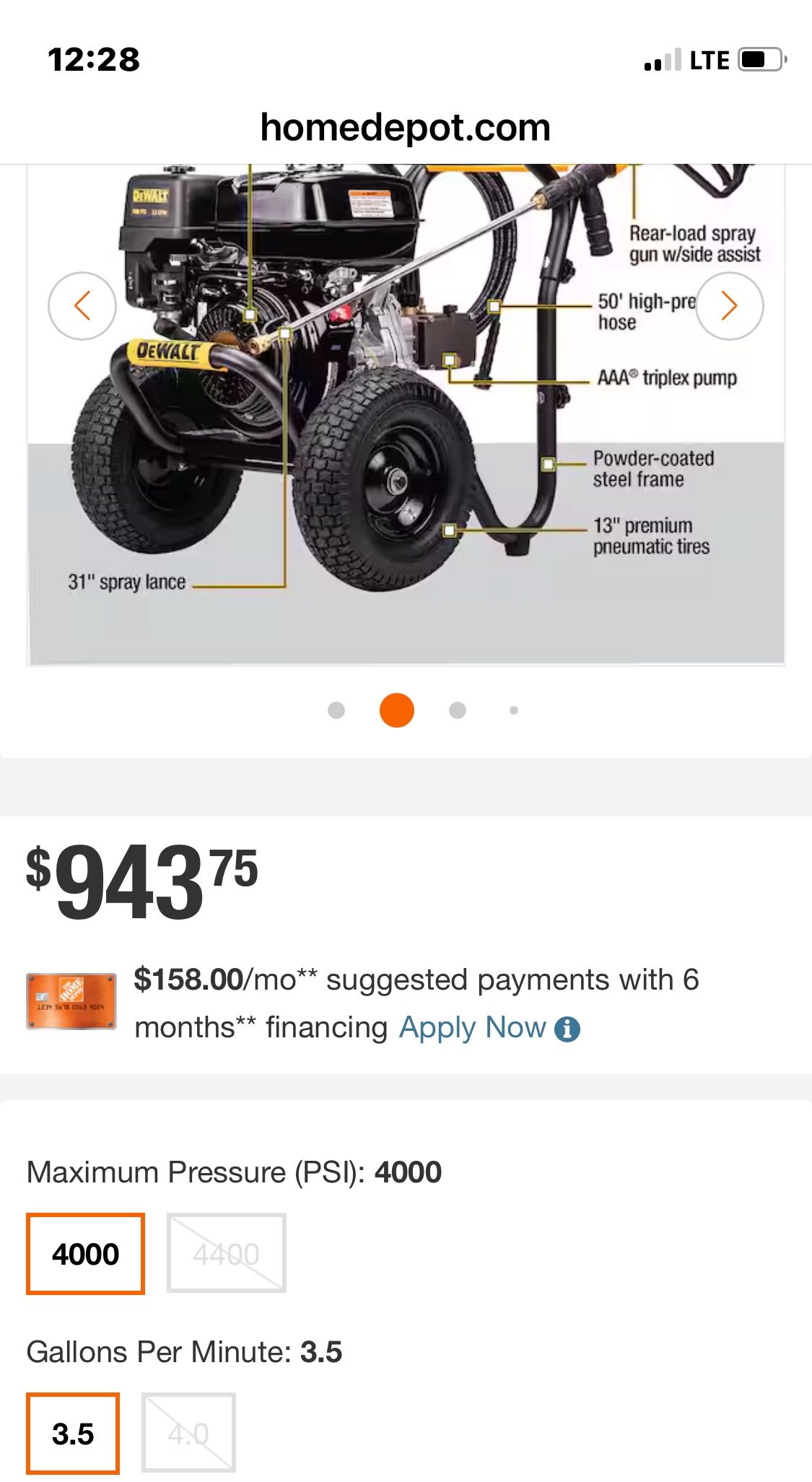 Dewalt 4000 Psi Pressure Wager gas