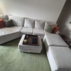Living Spaces  Alessandro Couch with Cuddler + 2 Ottoman with storage + 2 side tables + Tray