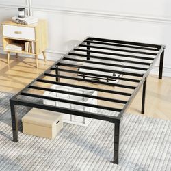 Twin Bed Frame, 18 inch High Metal Platform Bed Frame, 2200 LBS Weight Capacity, Heavy Duty, Noise Free, Easy Assembly, Black