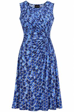 NIC+ZOE Women’s Medium Blue Floral Sleeveless Ruched Twist Waist Midi Dress