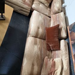 henredon Milo Baughman-style modular sectional sofa with a patterned upholstery