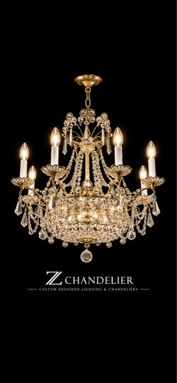 Large Crystal Chandelier with Candelabra Arms