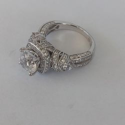 CZ 925 Sterling Silver Split Band Ring Sz 8