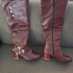 Burgundy Knee High Zipper Boots - NEW!!