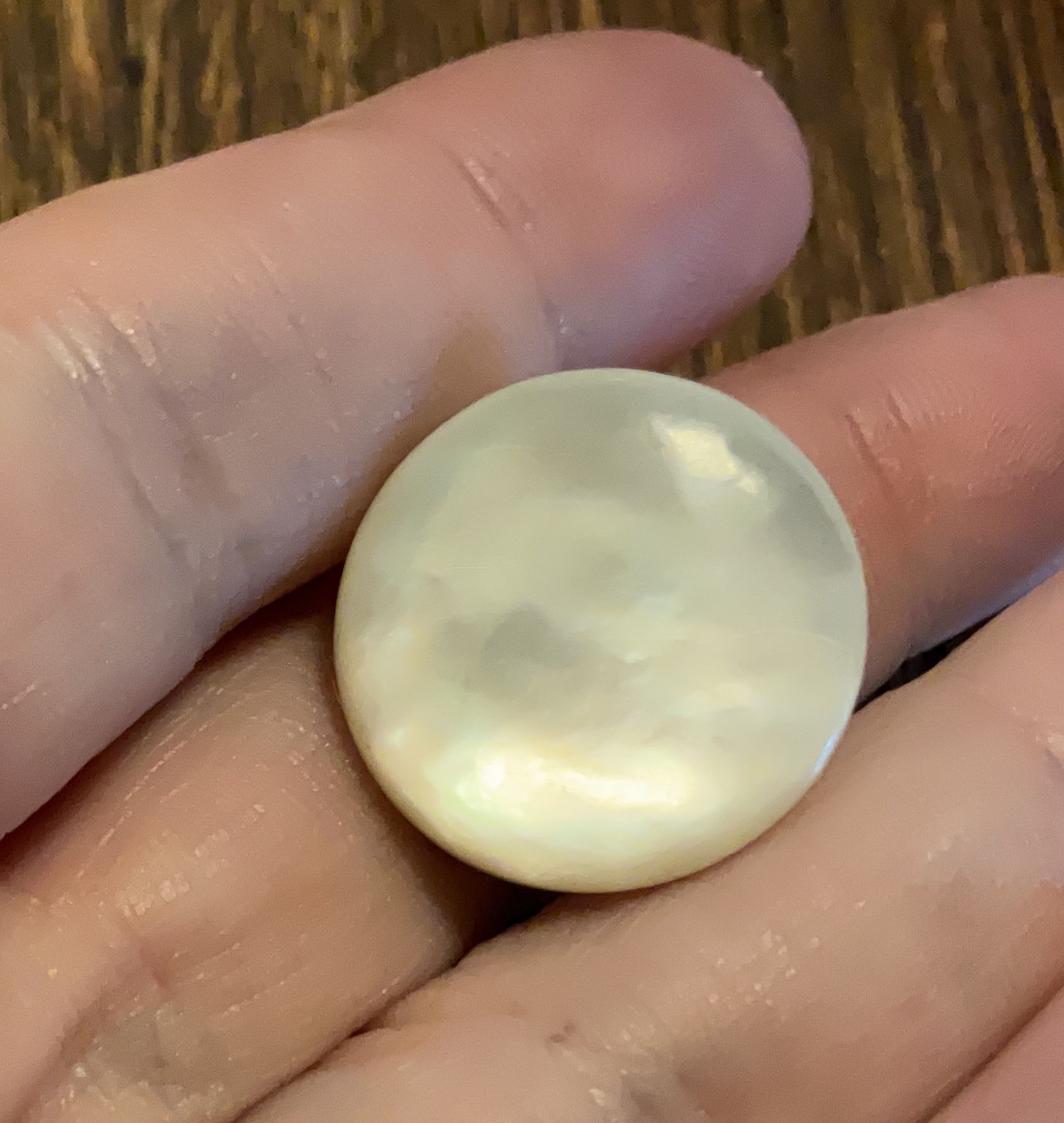 Antique mother of pearl round brooch, 1 inch long