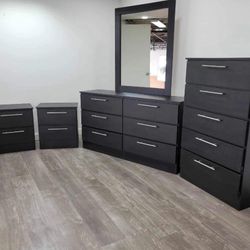 Dresser Whit Mirror, Chest And 2 Nightstands - Cómoda Con Espejo , Gavetero Y 2 Mesitas De Noche 