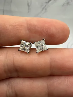 Princess-Cut Moissanite Earrings w/ 925 Sterling Silver 1 CT