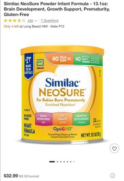 Similac NeoSure Powder Infant Formula - 13.1oz: Brain Development, Growth Support, Prematurity, Gluten-Free