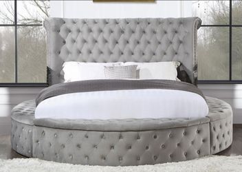 Brand New Grey Velvet Queen Platform Storage Bed Frame