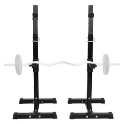 Black Steel Squat Rack Adjustable Barbell Free-press Bench, Black 550 lb