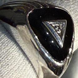 10K White Gold Rhodium Black Onxy & Diamond Men Ring 