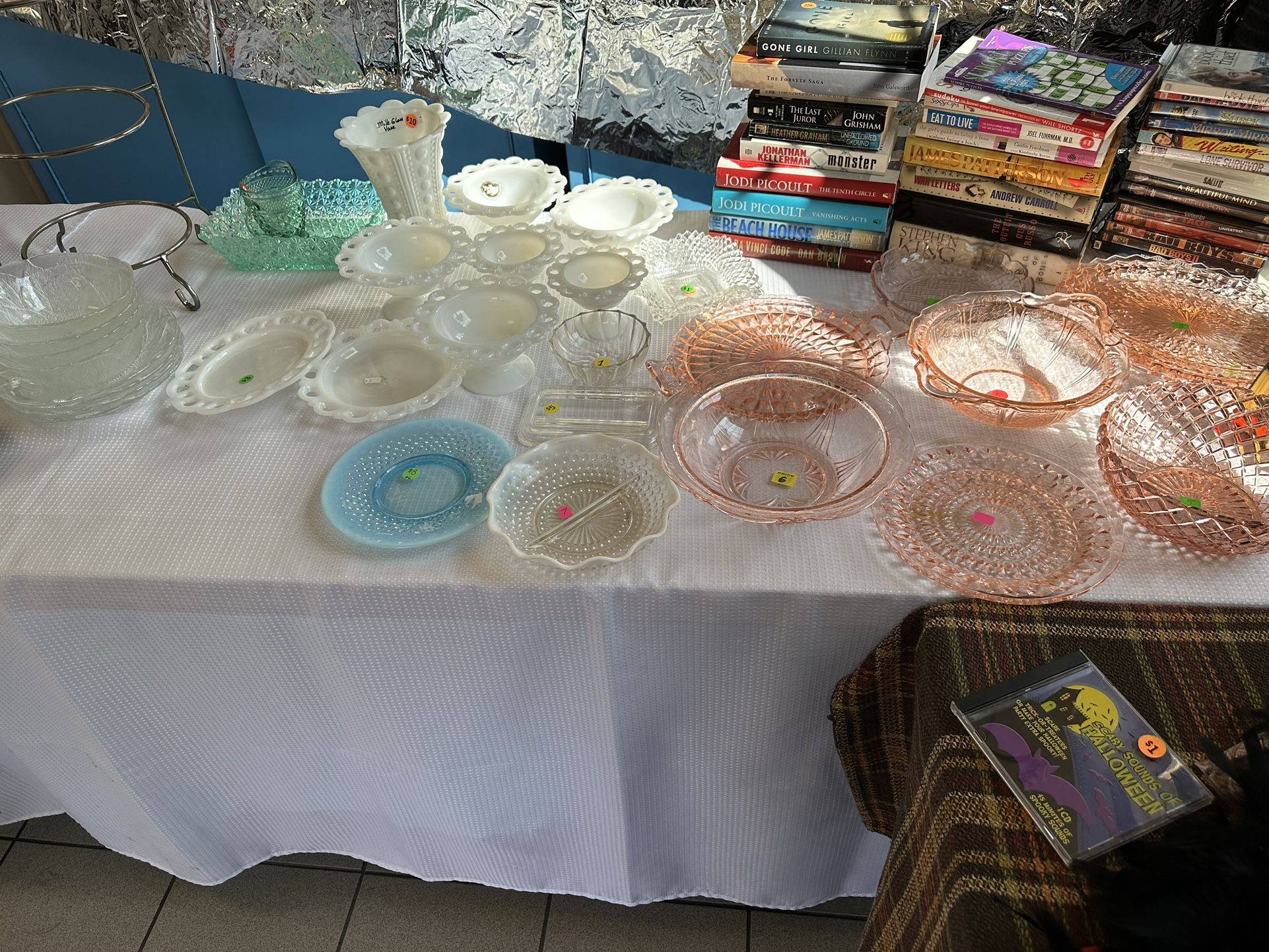 Vintage Milk Glass And Pink Depression Glass