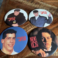 Vintage 1980's New Kids on the Block 6" Oversized Buttons Lot Of 4 Pins
