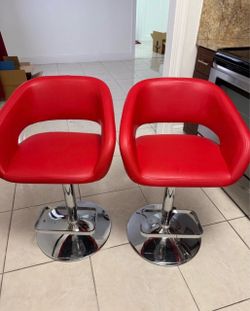 Red Faux Leather Swivel Bar Stools – Set of 2
