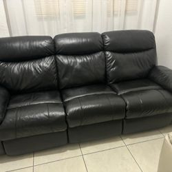 Reclining Leather Sofa Black