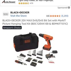 BLACK+DECKER 20V MAX Drill/Drill Bit Set with MarkIT Picture Hanging Tool Kit