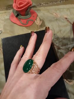 Sterling/vermeil green jade ring
