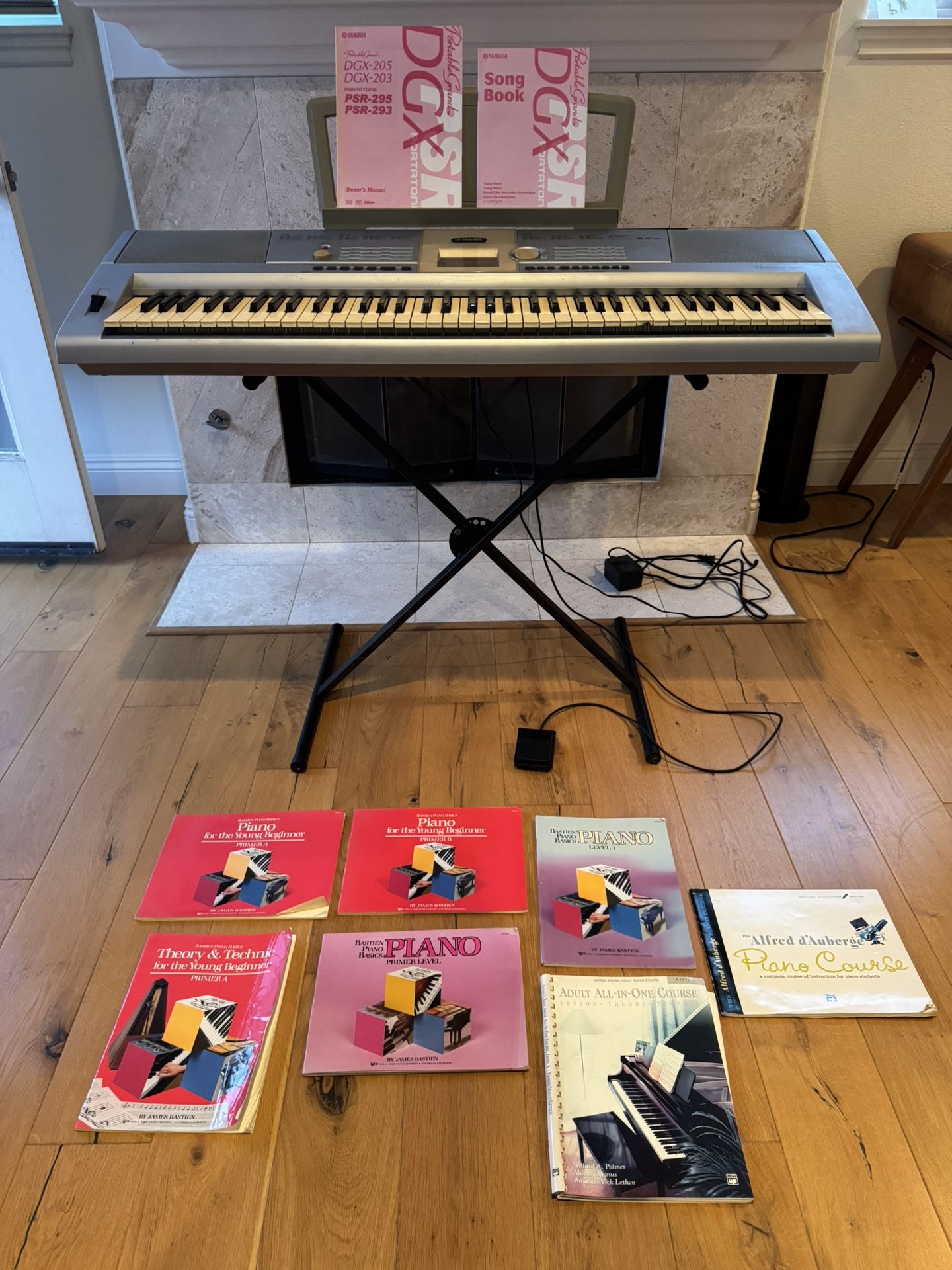 Yamaha Portable Grand DGX-203 Keyboard And Stand With Manuals And Learning Books