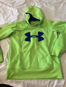 Ladies s small under armour neon lime green & blue logo hoodie cold gear storm