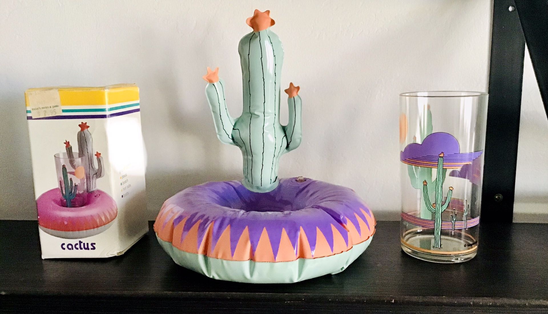 Vintage Cactus floating coaster with matching 20oz. plastic cooler glass