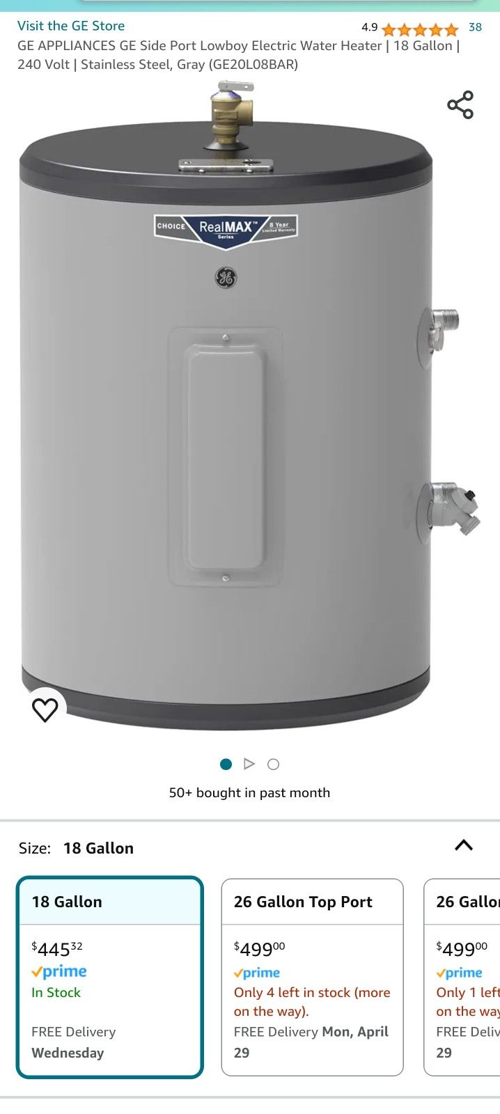 GE 18 GALLON ELECTRIC WATER HEATER