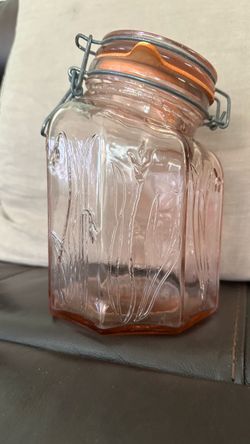 Pink crownford giftware Italy glass jar w Clamp lid