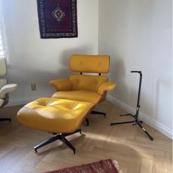 NEW Custom Eames design lounge chair with ottoman in mid century yellow