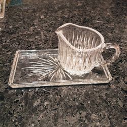 Vintage Clear Cut Crystal Creamer And Tray