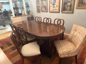 Antique Wood Oval Dining Table with 8 Chairs and matching Buffet