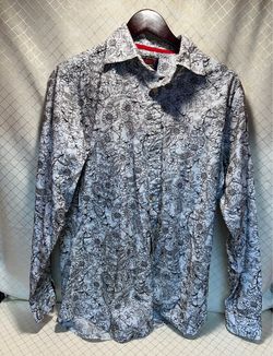 Unique Cremiex Embroidered Floral Striped Button Up Short Mens Sz M