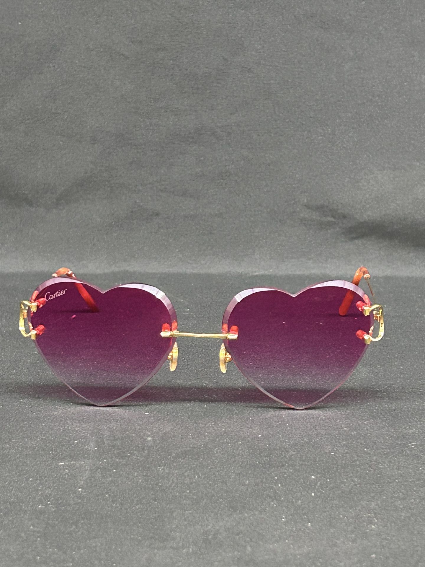 Cartier Big C Gold Wires Rimless Pink Heart Shaped Lenses Glasses Sunglasses