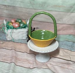 1980s Vintage Homemade Ceramic Basket EPC Easter Home Decor 