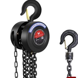  Chain Hoist | 1 Ton/2000 Lbs Capacity | 10' Lift | 2 Hooks | Manual Hand Lift Steel Chain Block Hoist (1T)