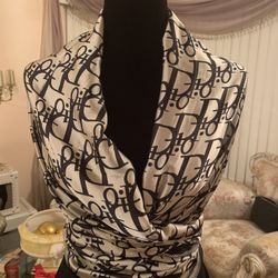 Fashion Monogram D I O R Shawl Wrap New Silk Black White